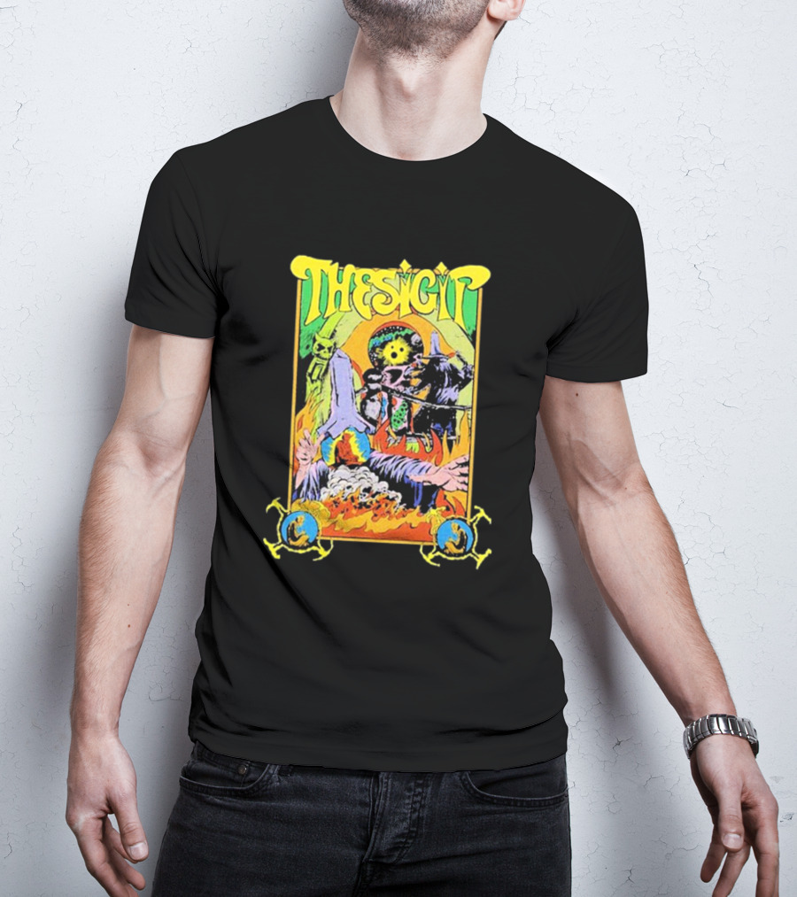 THESIGIT Psychedelic Skeletons Fire Scene Retro T-Shirt