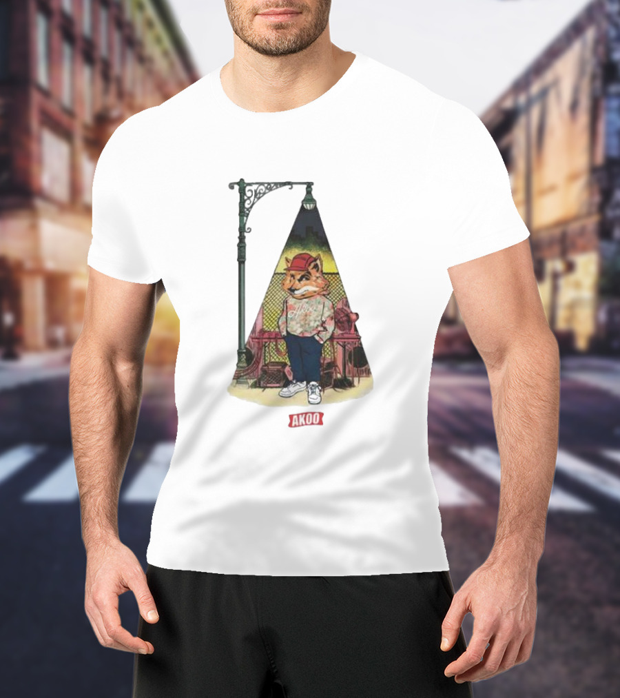 Block Party SS Akoo Streetwear Fox Character Under Lamp Post T-Shirt