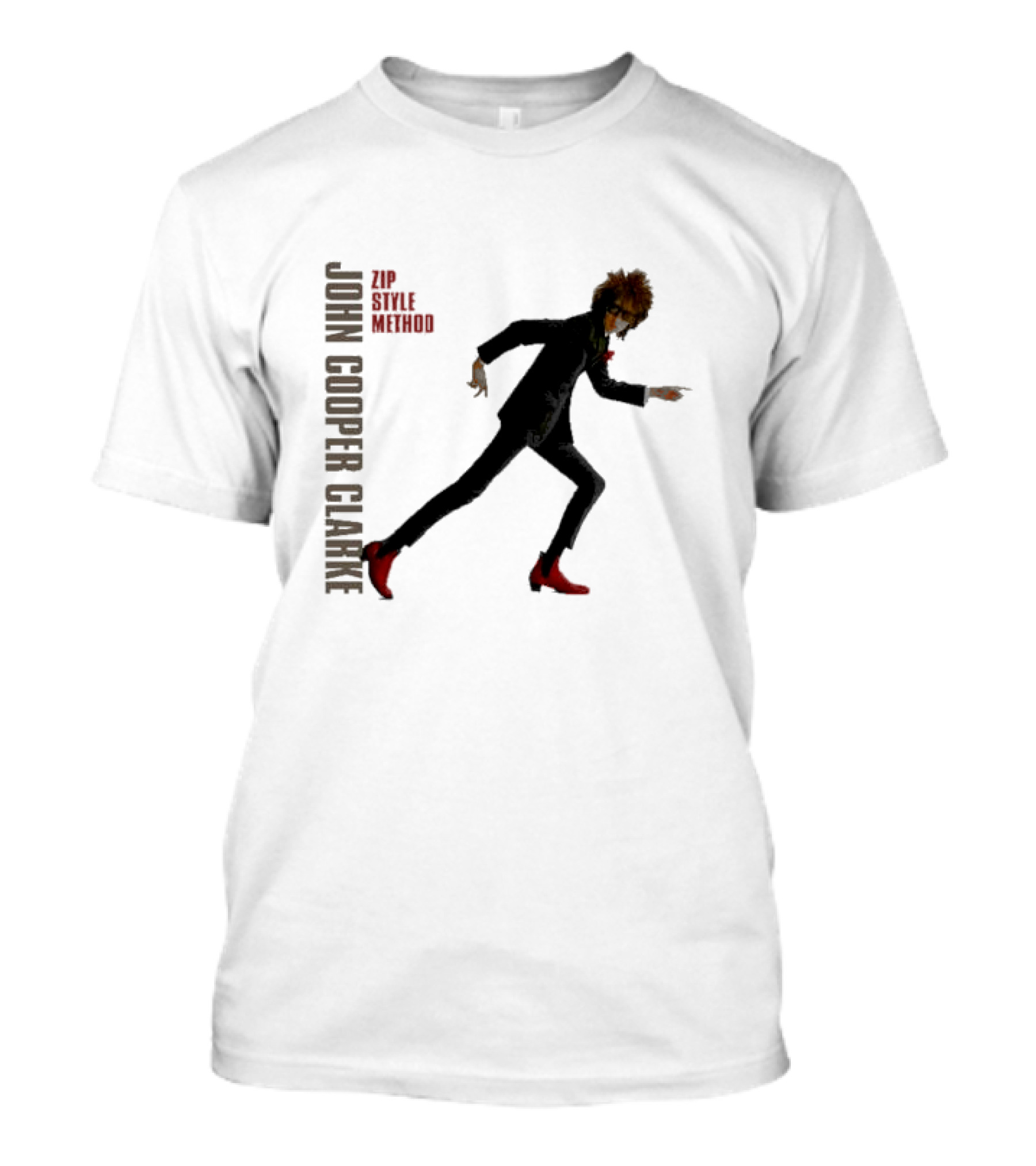 John Cooper Clarke Zip Style Method Dynamic Pose In Red Boots T-Shirt
