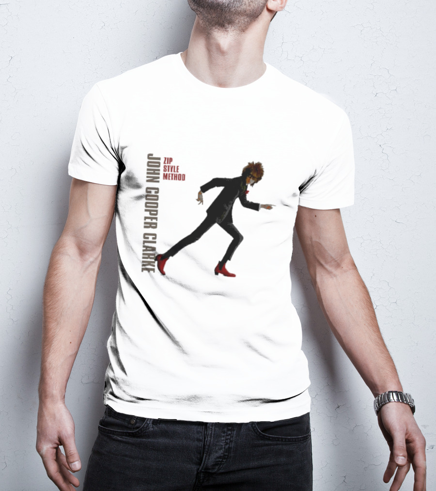 John Cooper Clarke Zip Style Method Dynamic Pose In Red Boots T-Shirt
