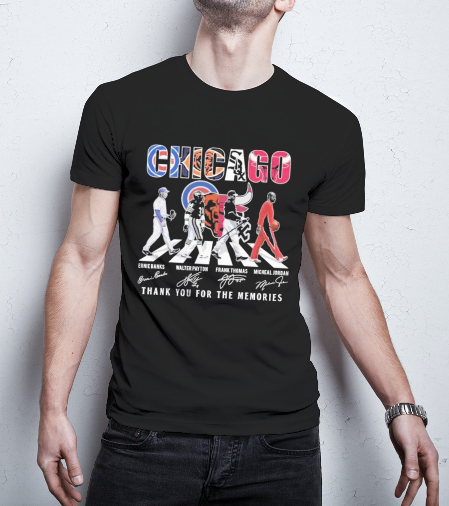 Chicago Cubs Bears Bulls Ernie Banks Walter Payton Frank Thomas Michael Jordan Thank You For The Memories T-Shirt