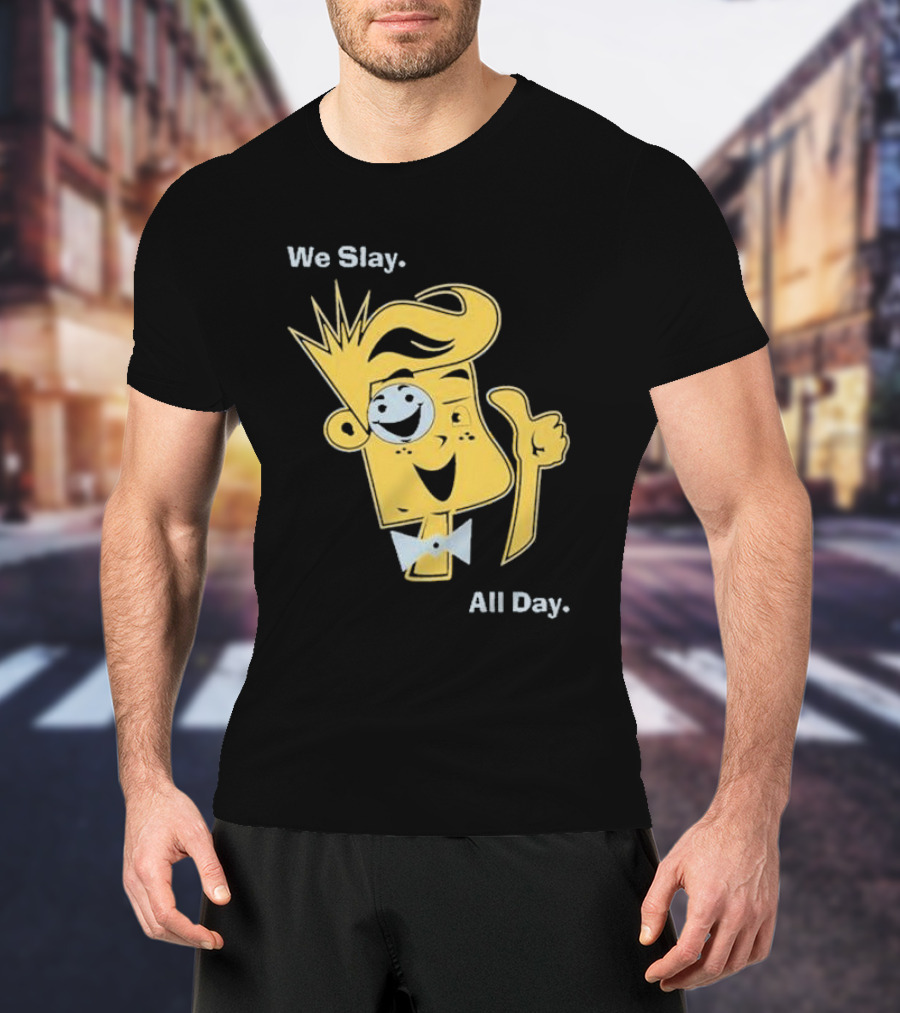 We Slay All Day Fgteev Shiny Yellow Character With Smile And Bow Tie T-Shirt