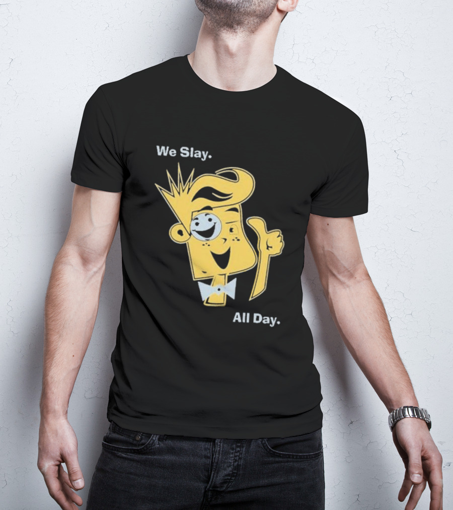 We Slay All Day Fgteev Shiny Yellow Character With Smile And Bow Tie T-Shirt