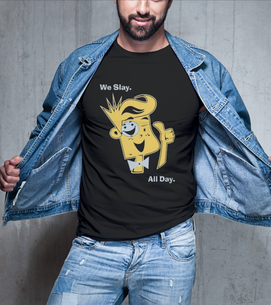 We Slay All Day Fgteev Shiny Yellow Character With Smile And Bow Tie T-Shirt