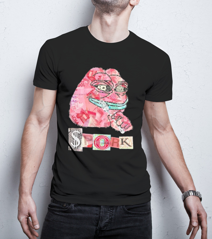 Pauly Spork Frog With Collage Pattern And Iconic Symbolism T-Shirt