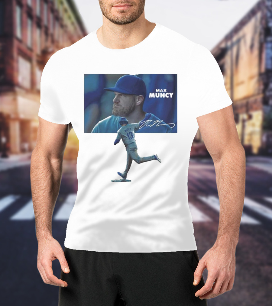 Max Muncy Baseball Figurine And Signature Photo T-Shirt