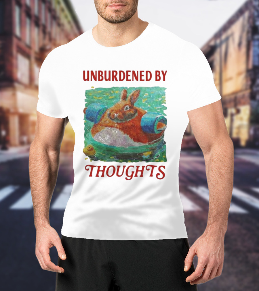 UNBURDENED BY THOUGHTS Rabbit Floating With Tube In Water Scene T-Shirt