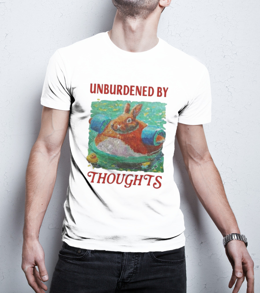 UNBURDENED BY THOUGHTS Rabbit Floating With Tube In Water Scene T-Shirt