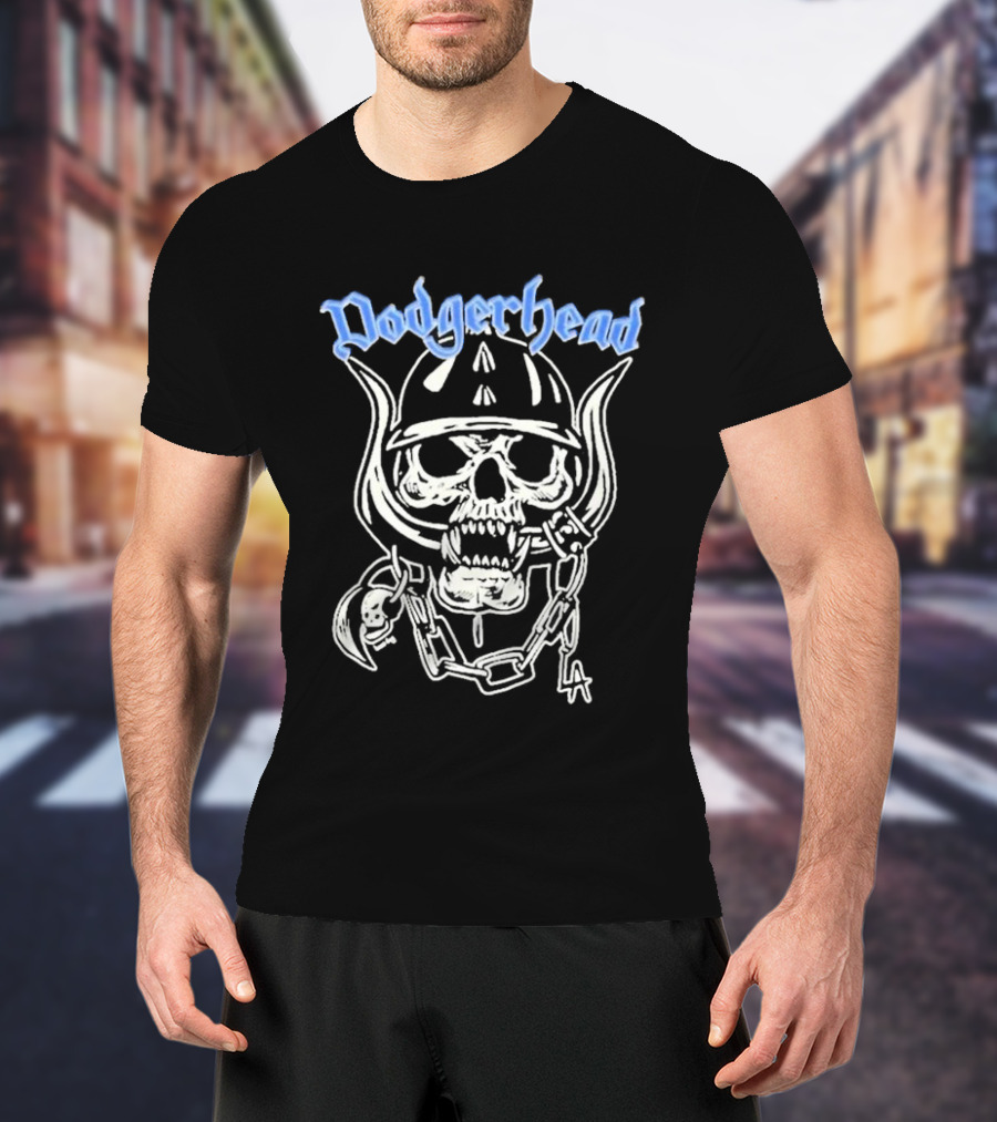 Dodgerhead Los Angeles Dodgers Skull Chain Helmet T-Shirt