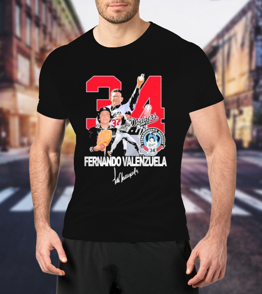 Fernando Valenzuela Dodgers 34 Legend Baseball Tecolomania Mexican 34 Signature T-Shirt