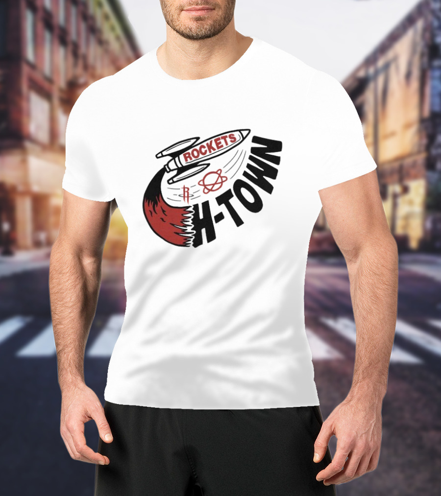 Houston Rockets H-Town Rocketship Orbit T-Shirt