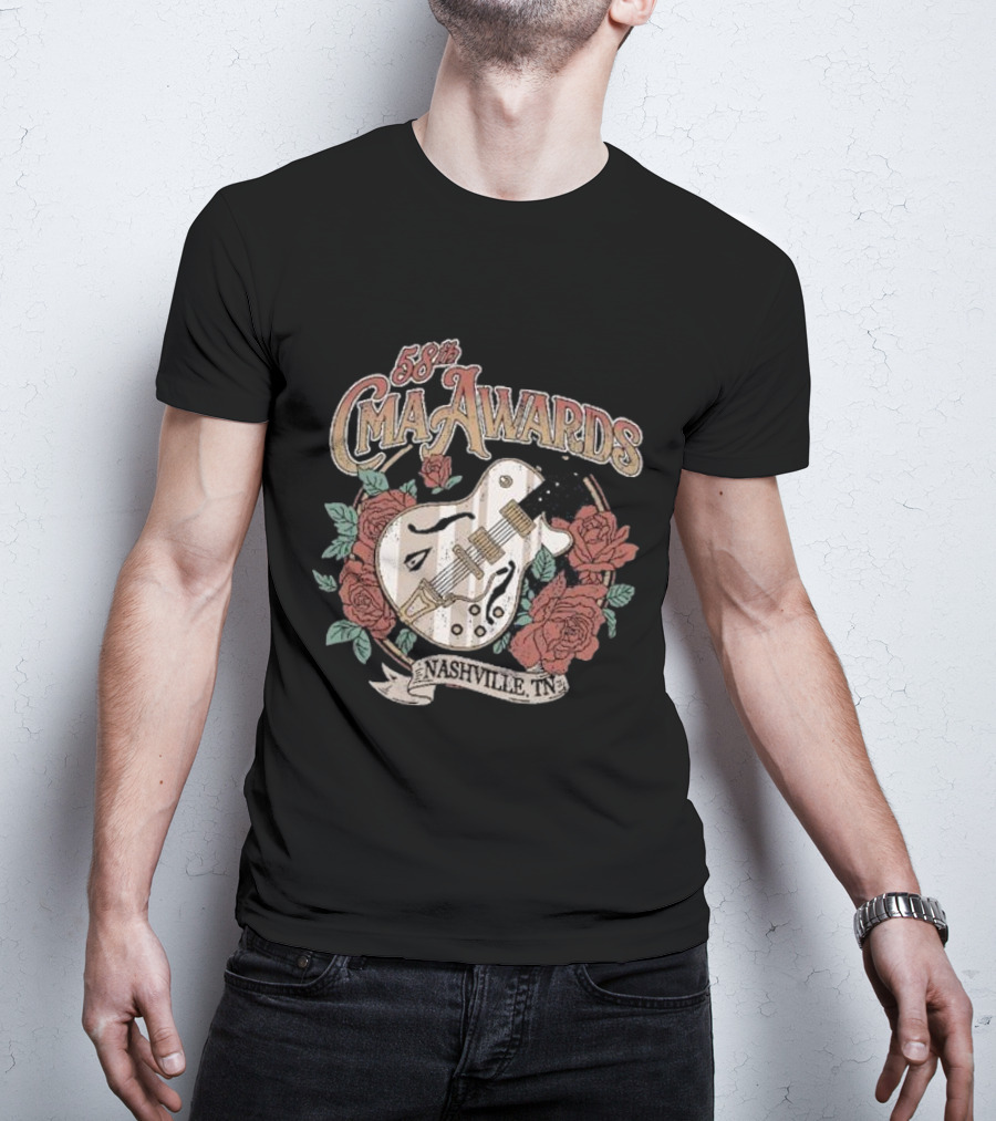 58th CMA Awards Nashville TN Guitar And Roses T-Shirt