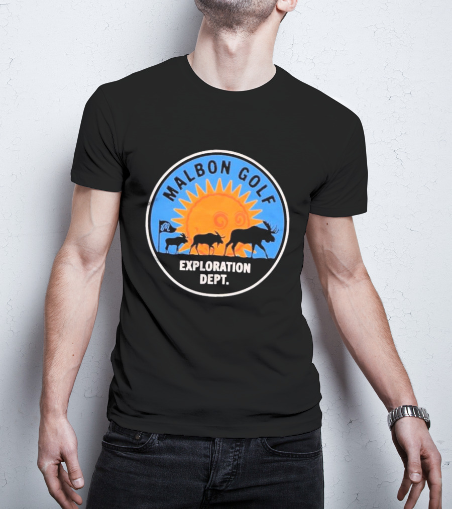 Malbon Golf Exploration Dept Moose Silhouette With Sun Background T-Shirt