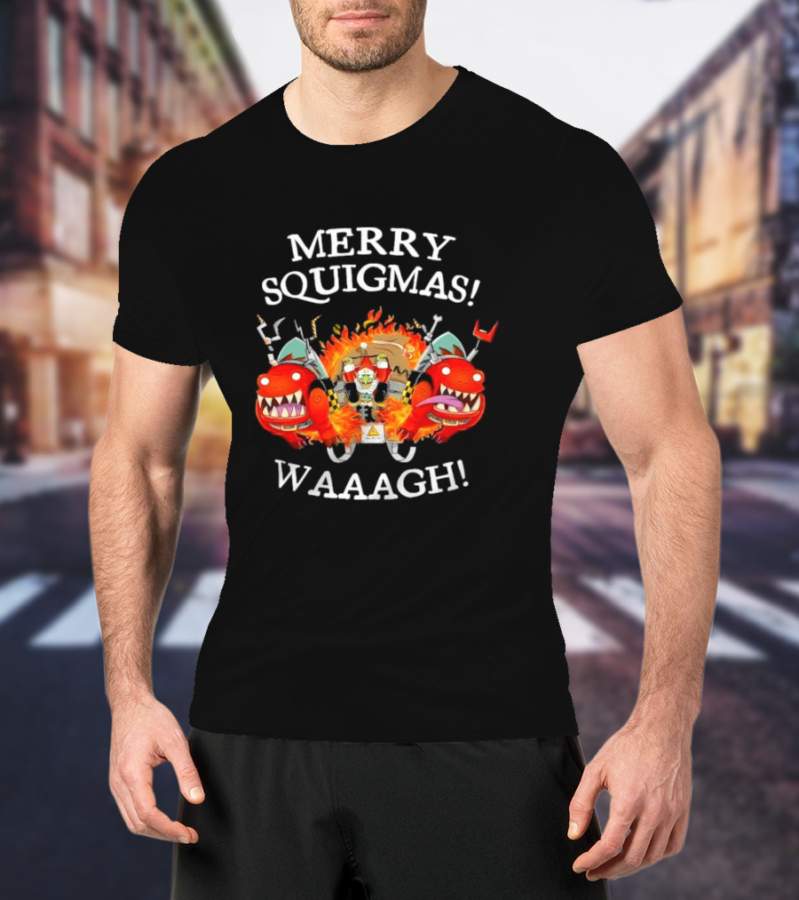 Merry Squigmas Waaagh Red Gobbo Holiday Chaos And Red Creatures T-Shirt