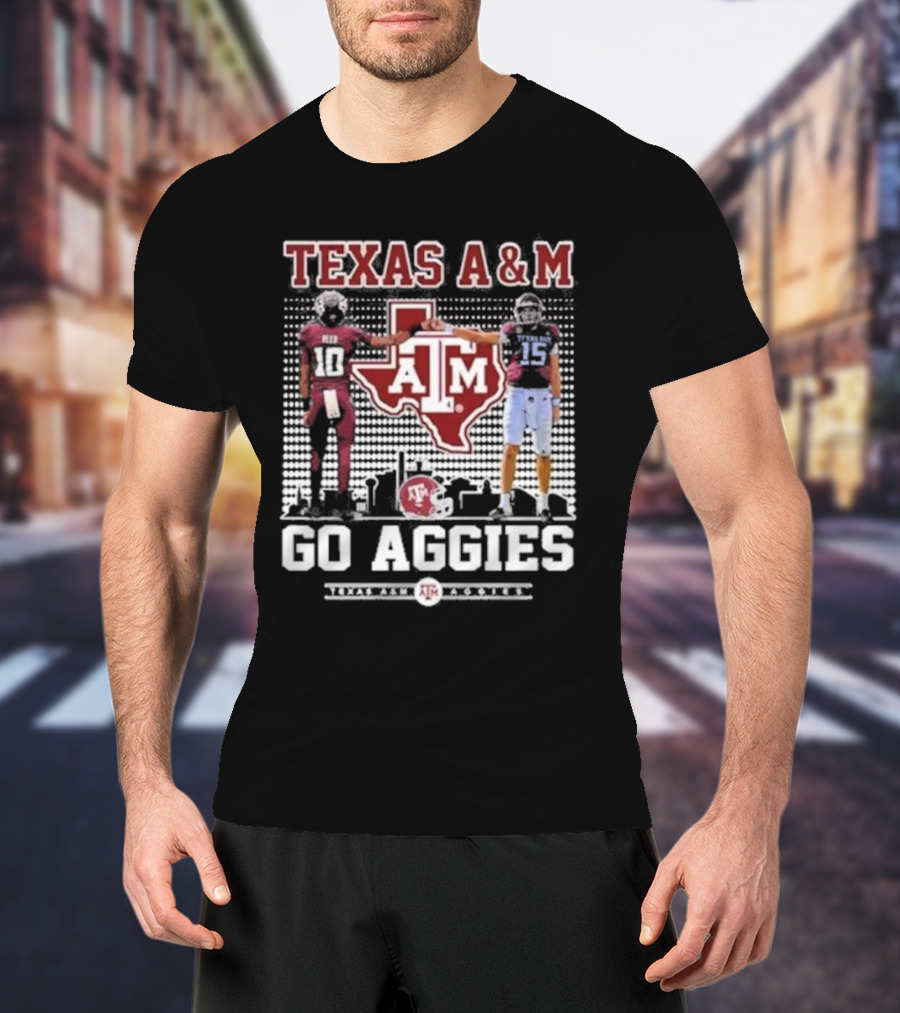 Texas A&M Aggies Football Players 10 And 15 Go Aggies Texas Map T-Shirt