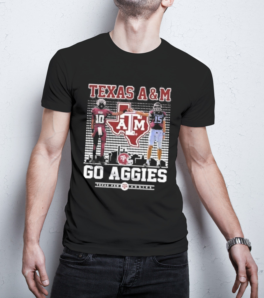 Texas A&M Aggies Football Players 10 And 15 Go Aggies Texas Map T-Shirt