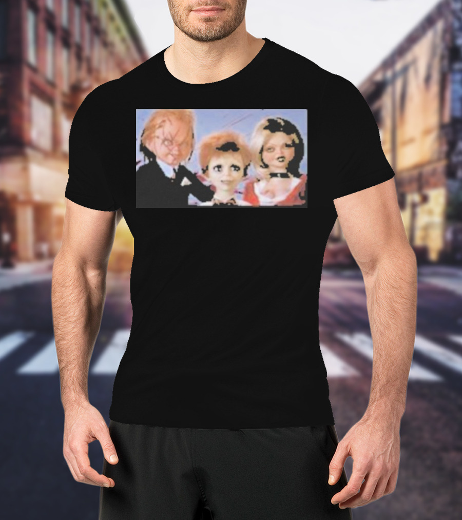 Chucky And Family Horror Characters In Distorted Family T-Shirt