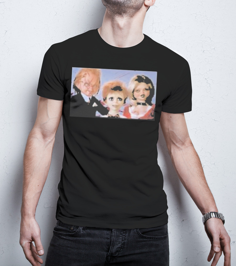 Chucky And Family Horror Characters In Distorted Family T-Shirt