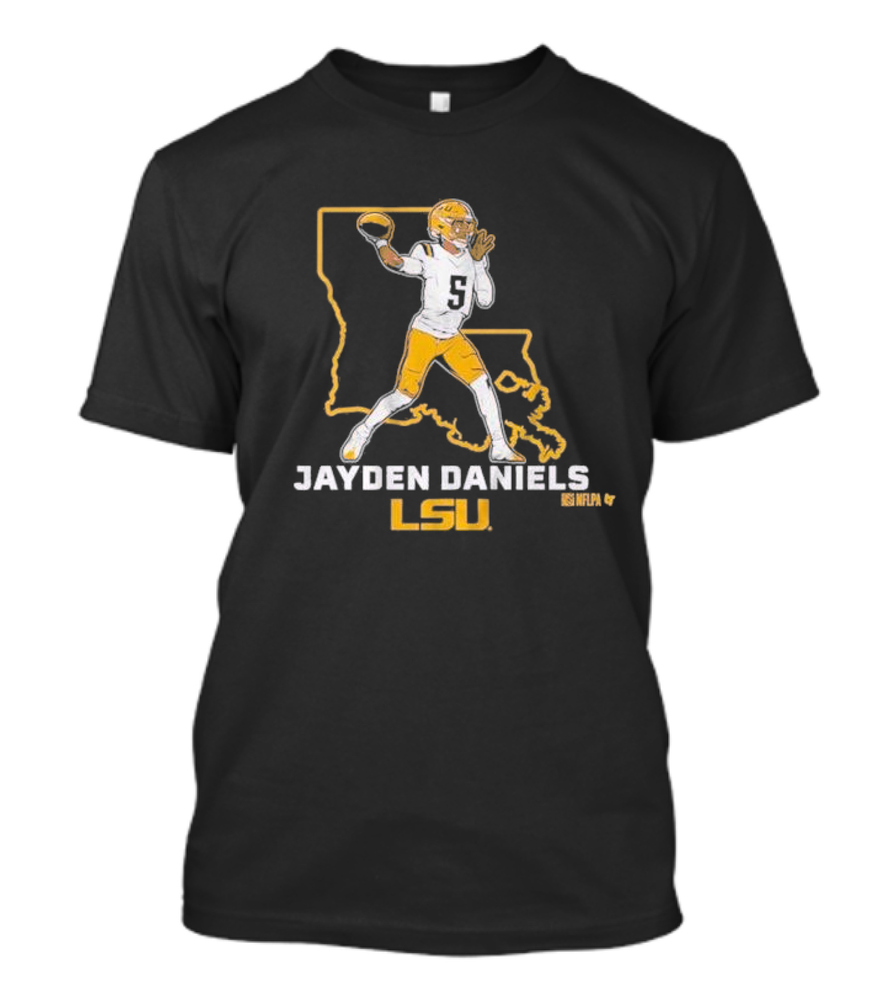 Jayden Daniels LSU Tigers NFLPA Football Louisiana Map T-Shirt