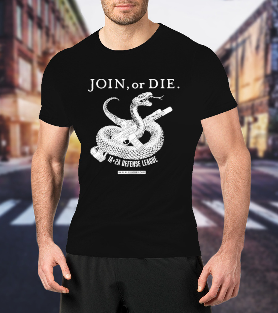 Join Or Die 1A + 2A Defense League Snake Rifle RealAlexJones T-Shirt
