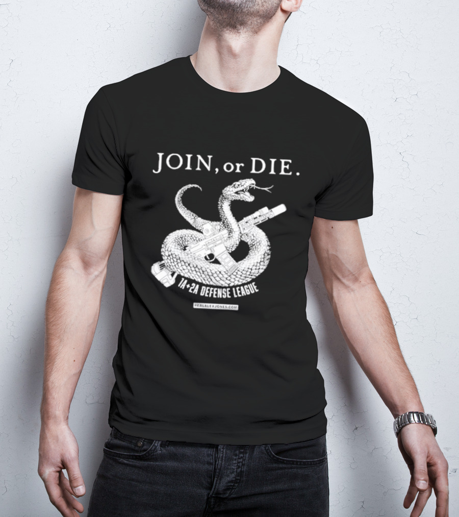 Join Or Die 1A + 2A Defense League Snake Rifle RealAlexJones T-Shirt