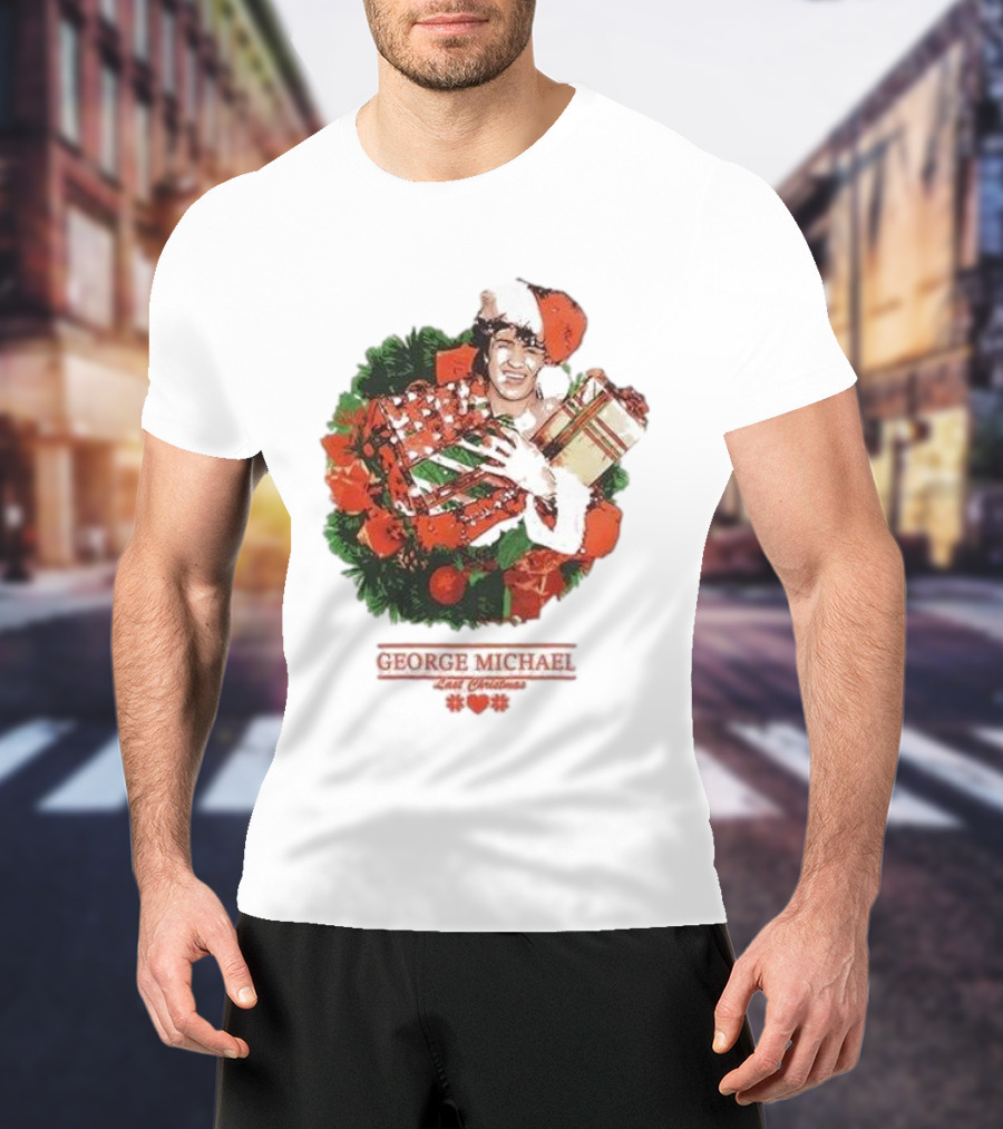 GEORGE MICHAEL LAST CHRISTMAS SANTA HAT WREATH T-Shirt