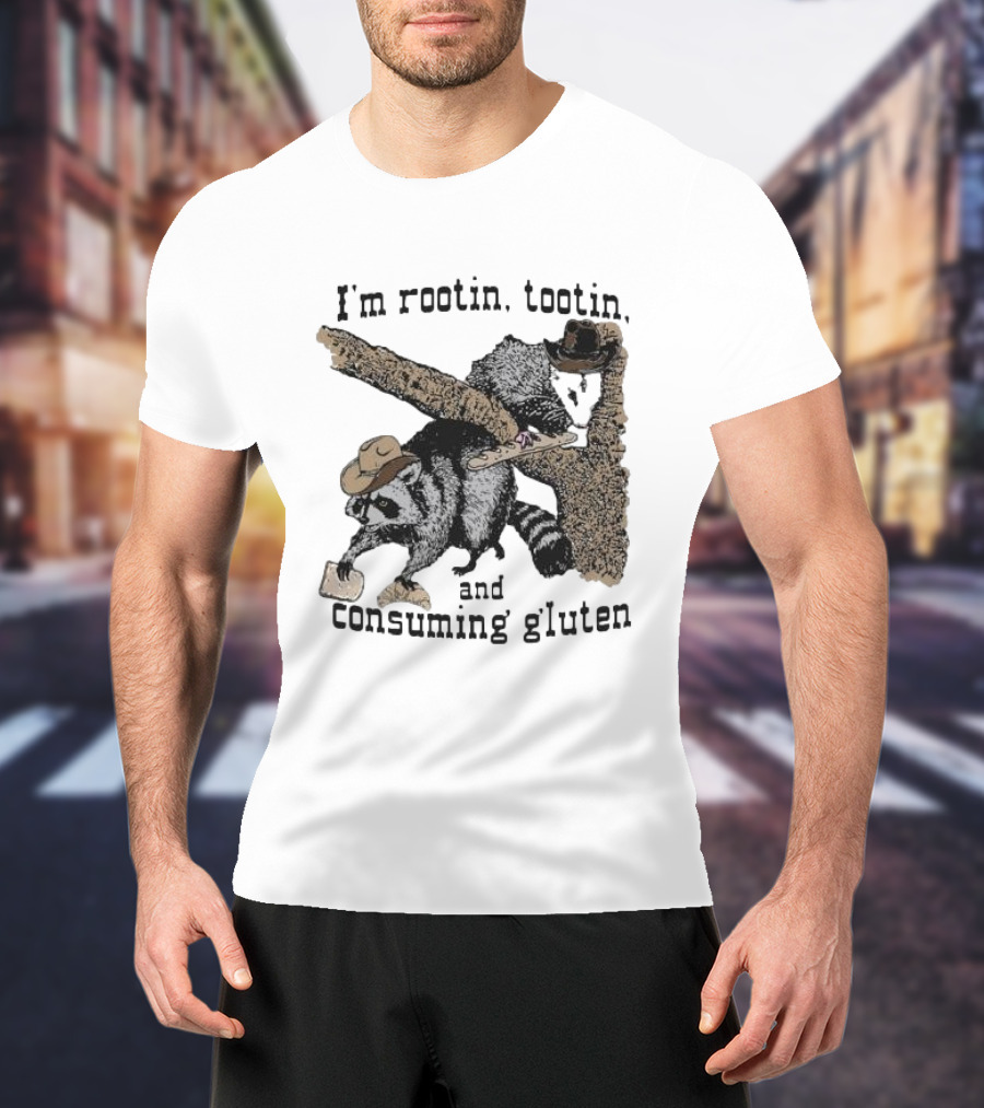 I'm Rootin Tootin Raccoon Duo Consuming Gluten In Cowboy Hats T-Shirt