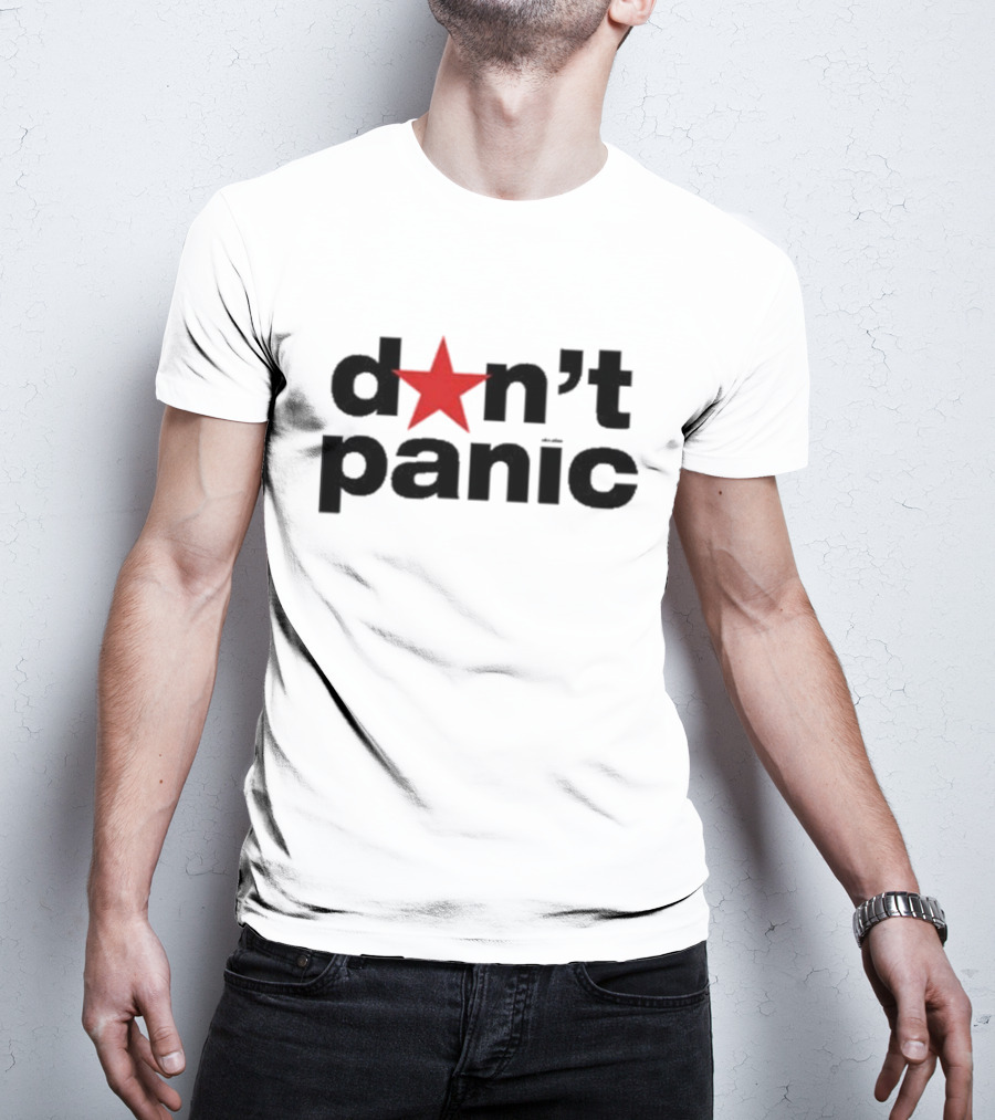 Lauren Sanderson Don't Panic Red Star Icon Text T-Shirt