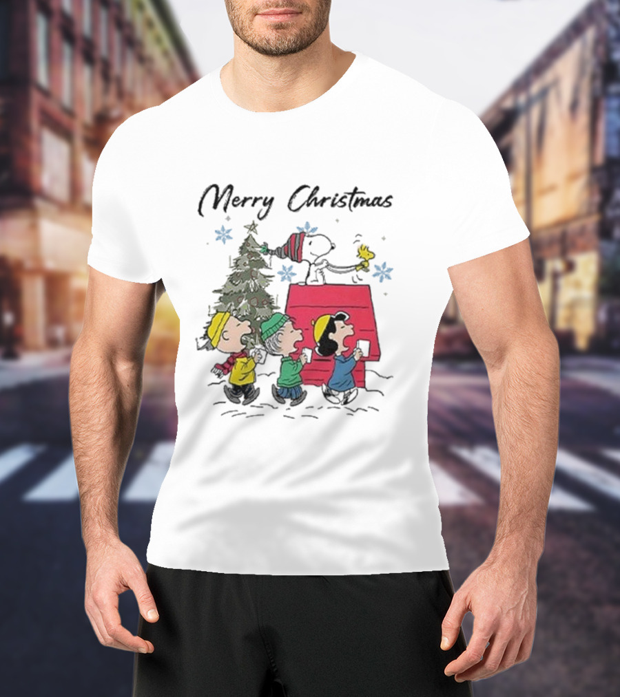 Merry Christmas Snoopy And Friends Winter Scene T-Shirt