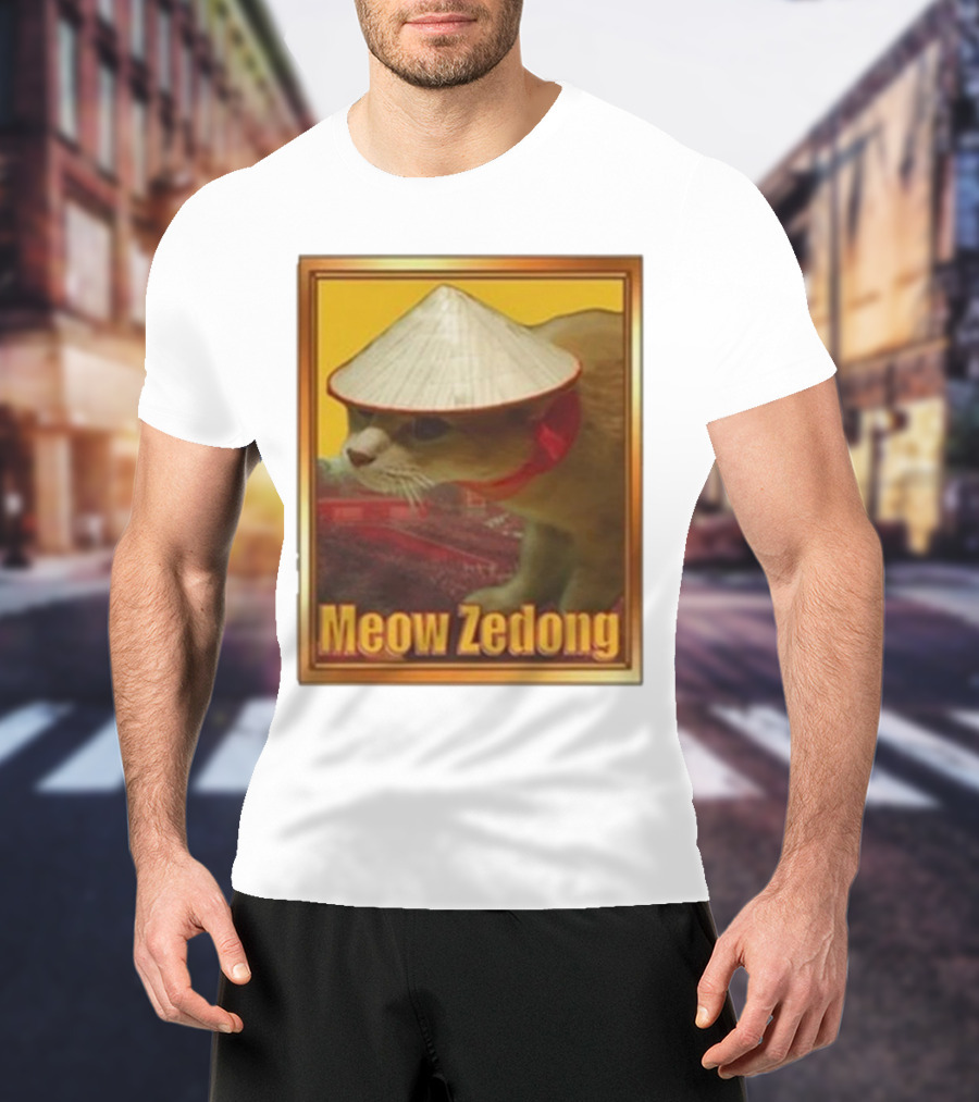 Funny Ahh Tees Meow Zedong Cat With Hat T-Shirt