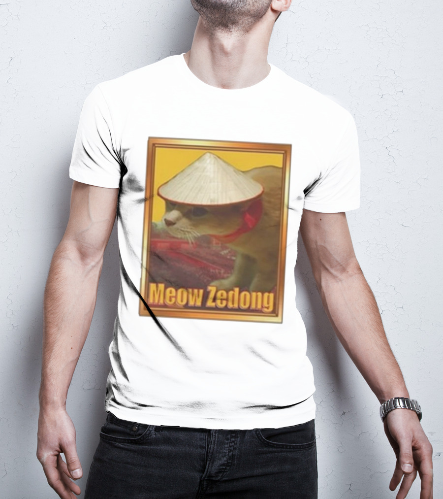 Funny Ahh Tees Meow Zedong Cat With Hat T-Shirt