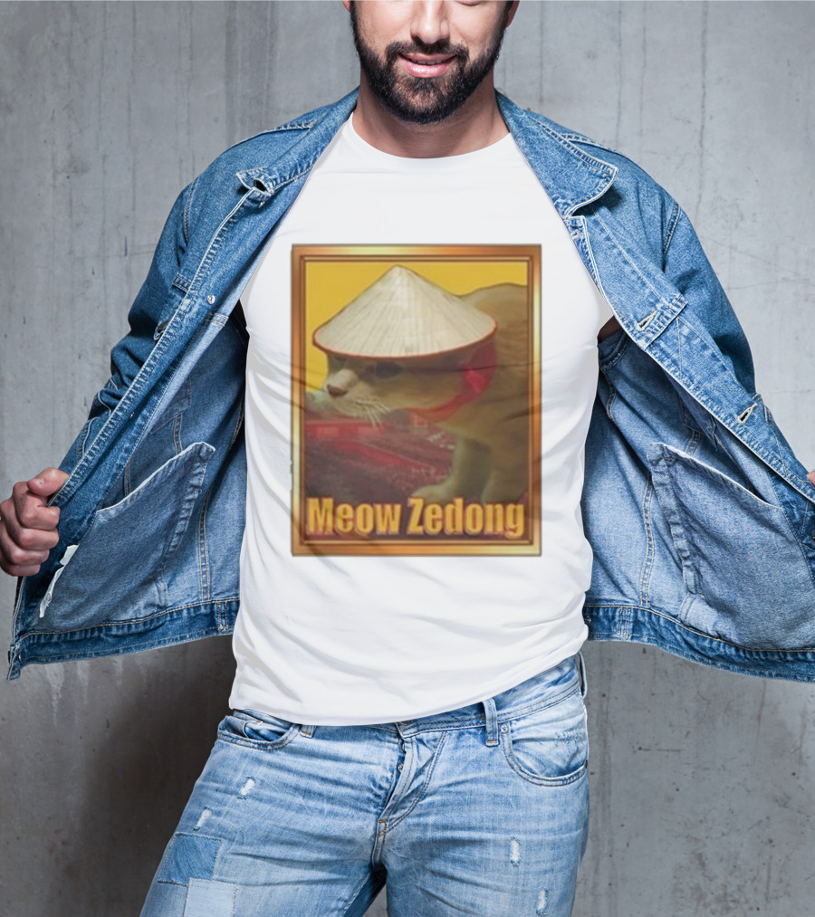 Funny Ahh Tees Meow Zedong Cat With Hat T-Shirt