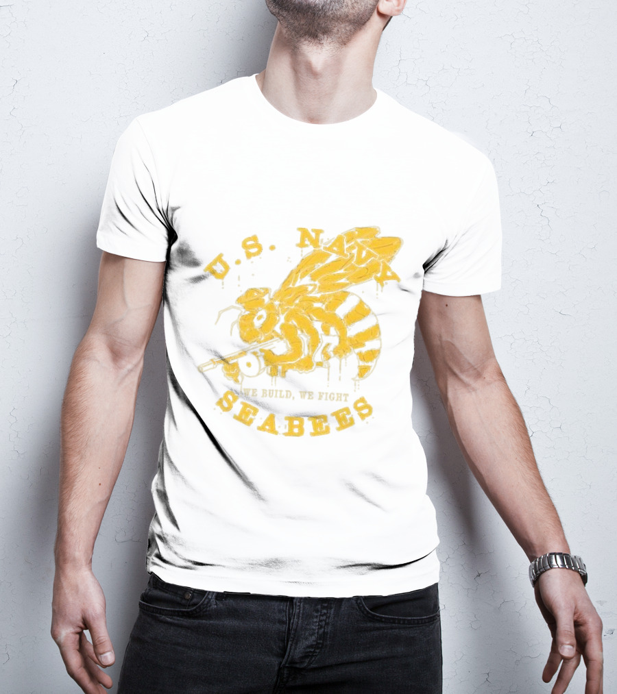 U.S. Navy Seabees We Build We Fight Vintage Bee With Tool T-Shirt