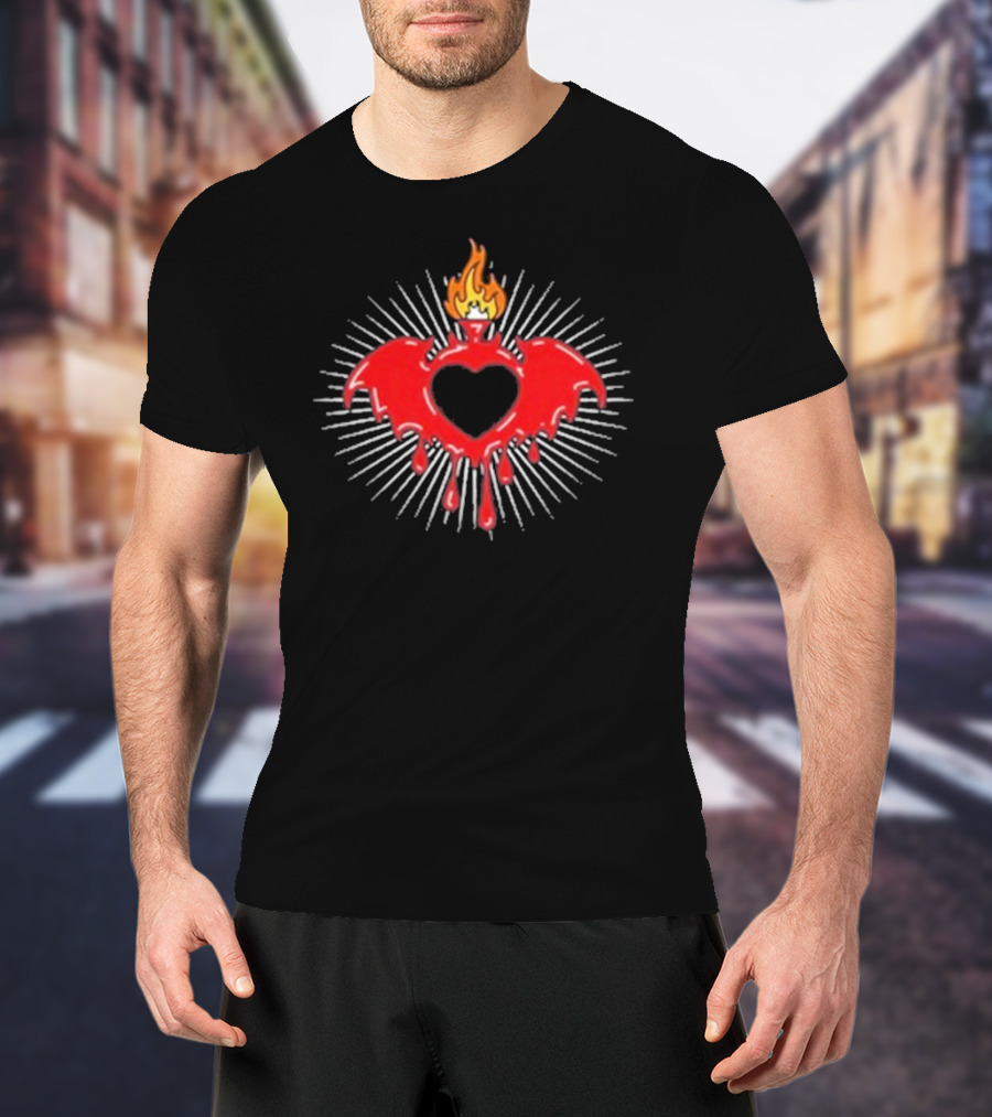 Clandestine Forever Sacred Flaming Heart With Wings And Radiating Light T-Shirt