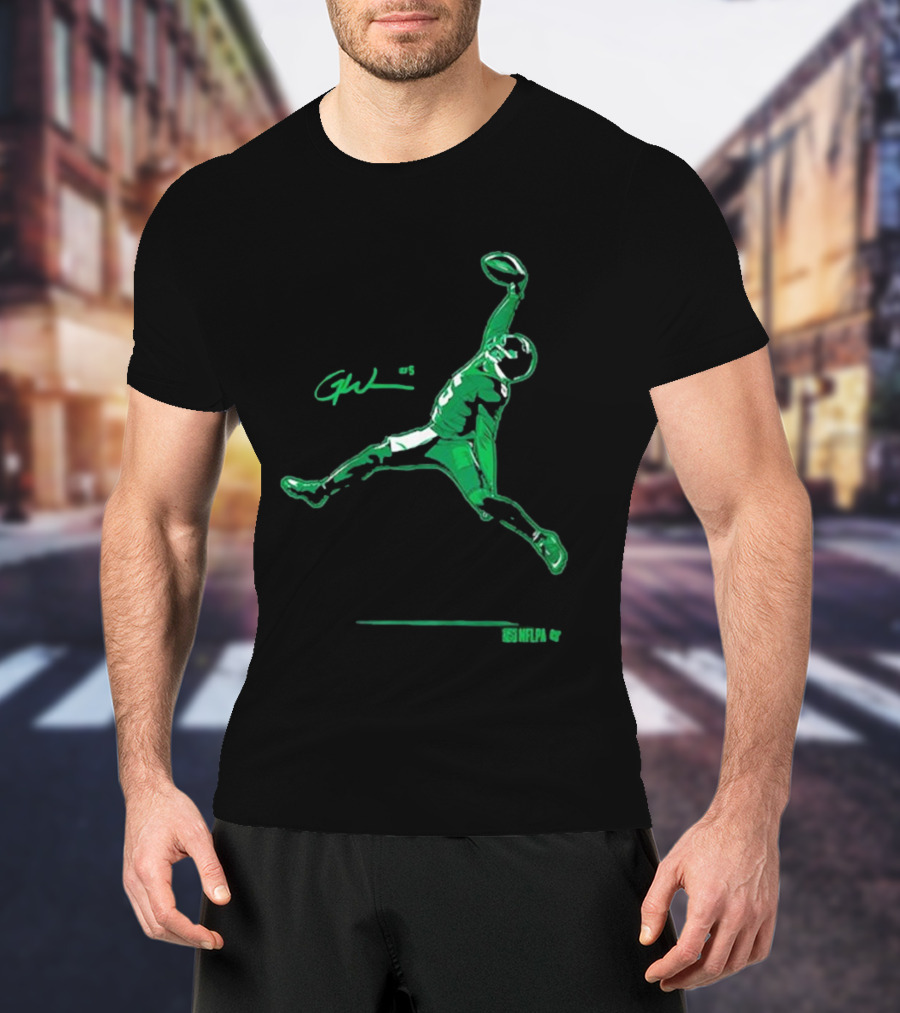 Garrett Wilson One-Handed Air Catch GW #5 NFLPA T-Shirt