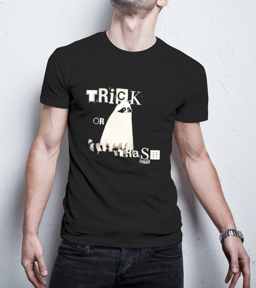 TRICK OR TRASH SIPPY Black Raccoon Ghost Costume T-Shirt