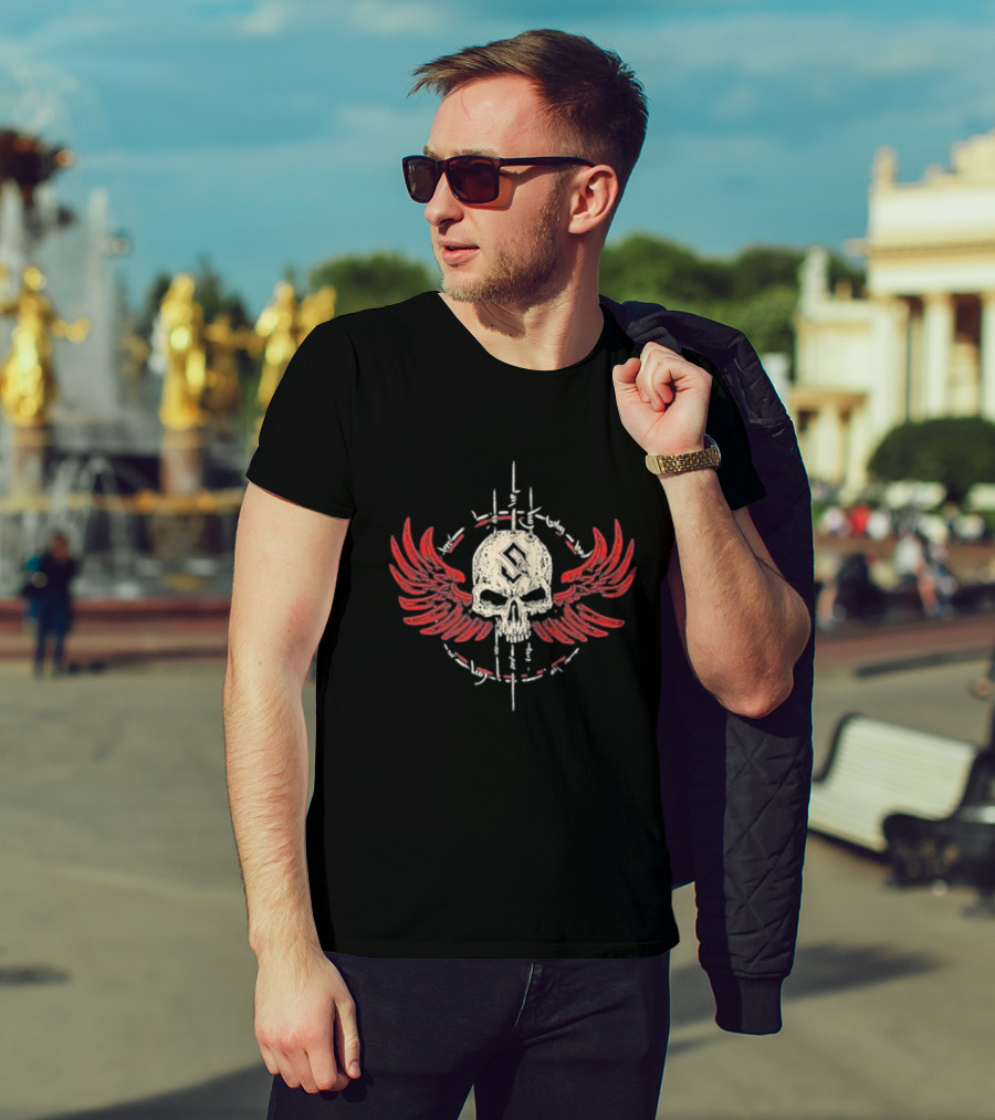 Sabaton Never-Ending Skull With Wings And Barbed Wire Circle T-Shirt