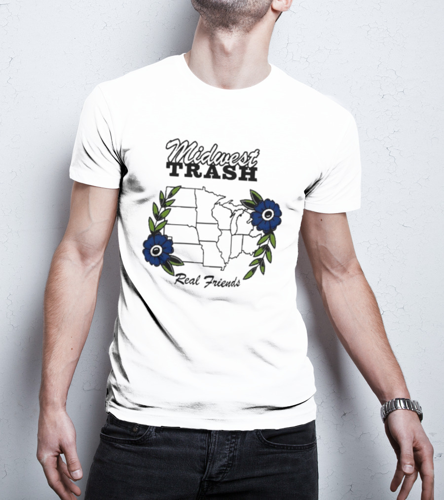 Midwest Trash Real Friends Map With Flowers T-Shirt