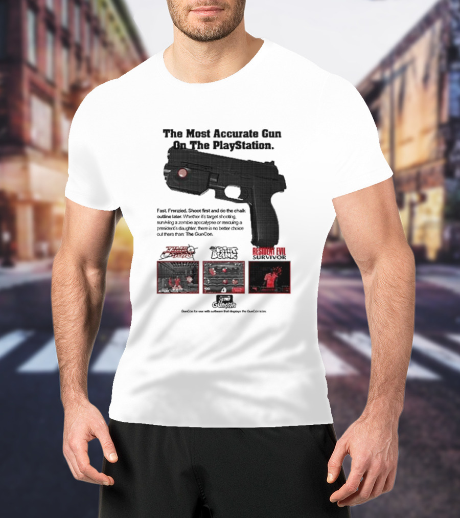 The Most Accurate Gun On The PlayStation Resident Evil Survivor Point Blank GunCon T-Shirt