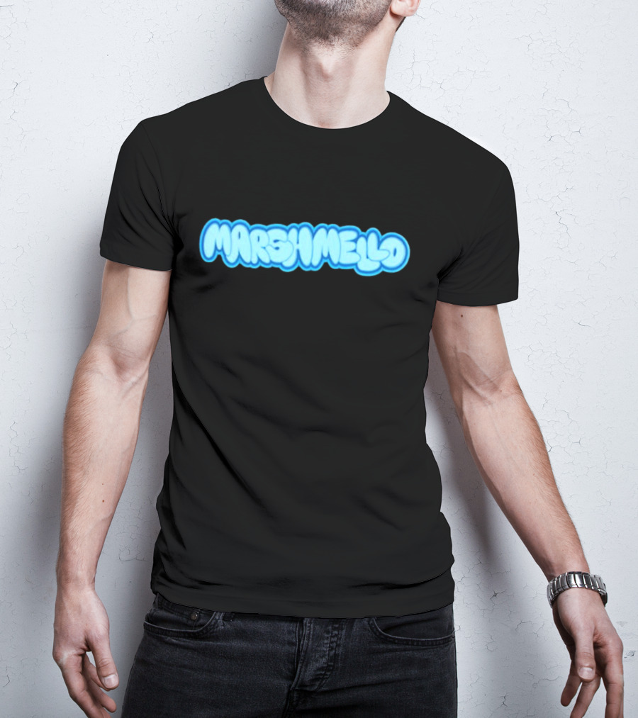 MARSHMELLO Bubble Style Logo Blue Text T-Shirt