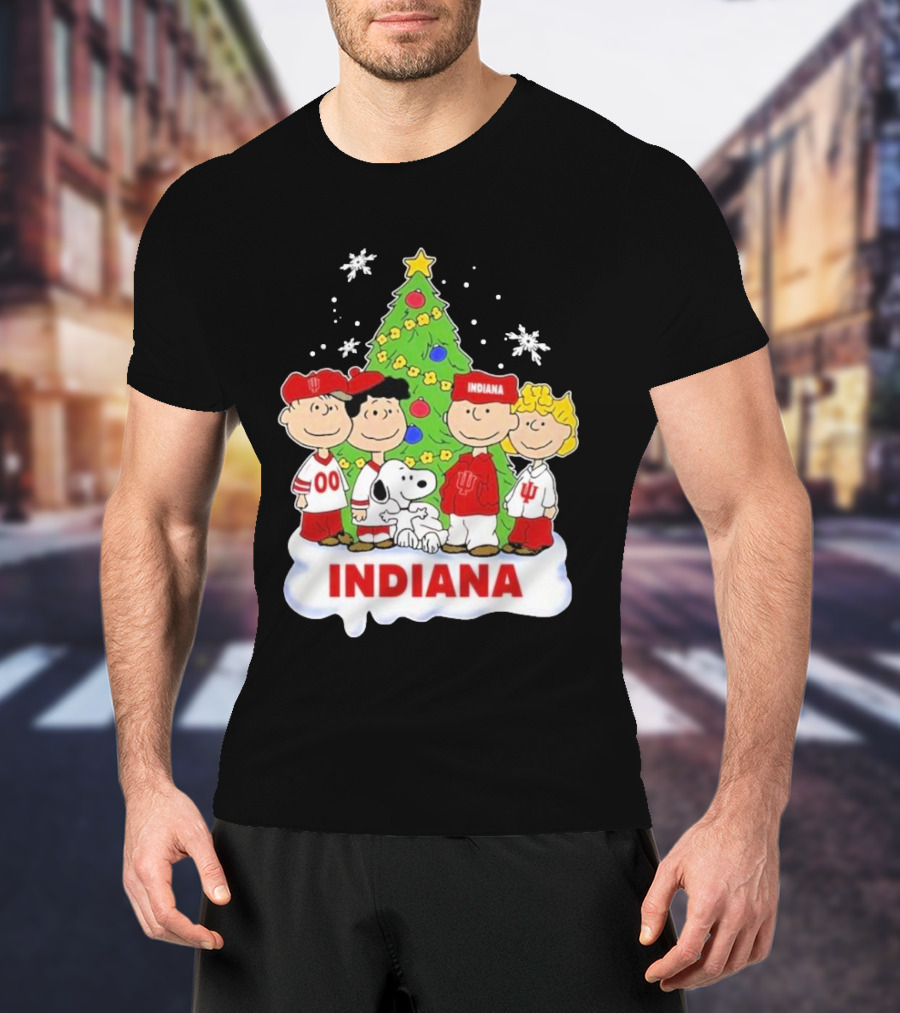 Indiana Hoosiers Snoopy Peanuts Christmas Tree Charlie Brown Lucy Linus T-Shirt