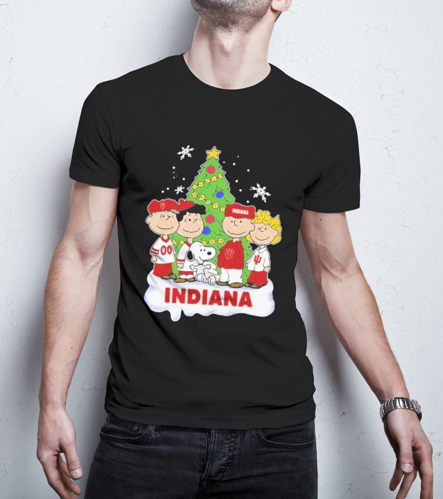 Indiana Hoosiers Snoopy Peanuts Christmas Tree Charlie Brown Lucy Linus T-Shirt
