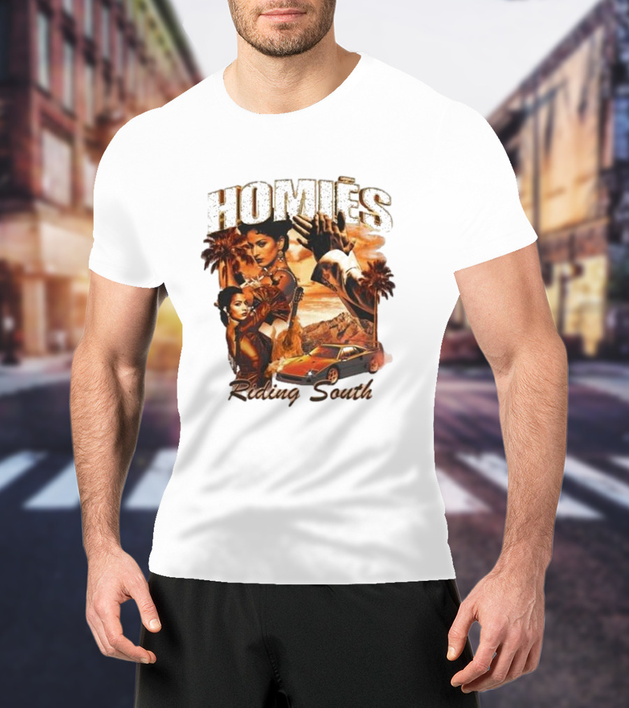 Homies Riding South Vintage Sunset Car Palms T-Shirt