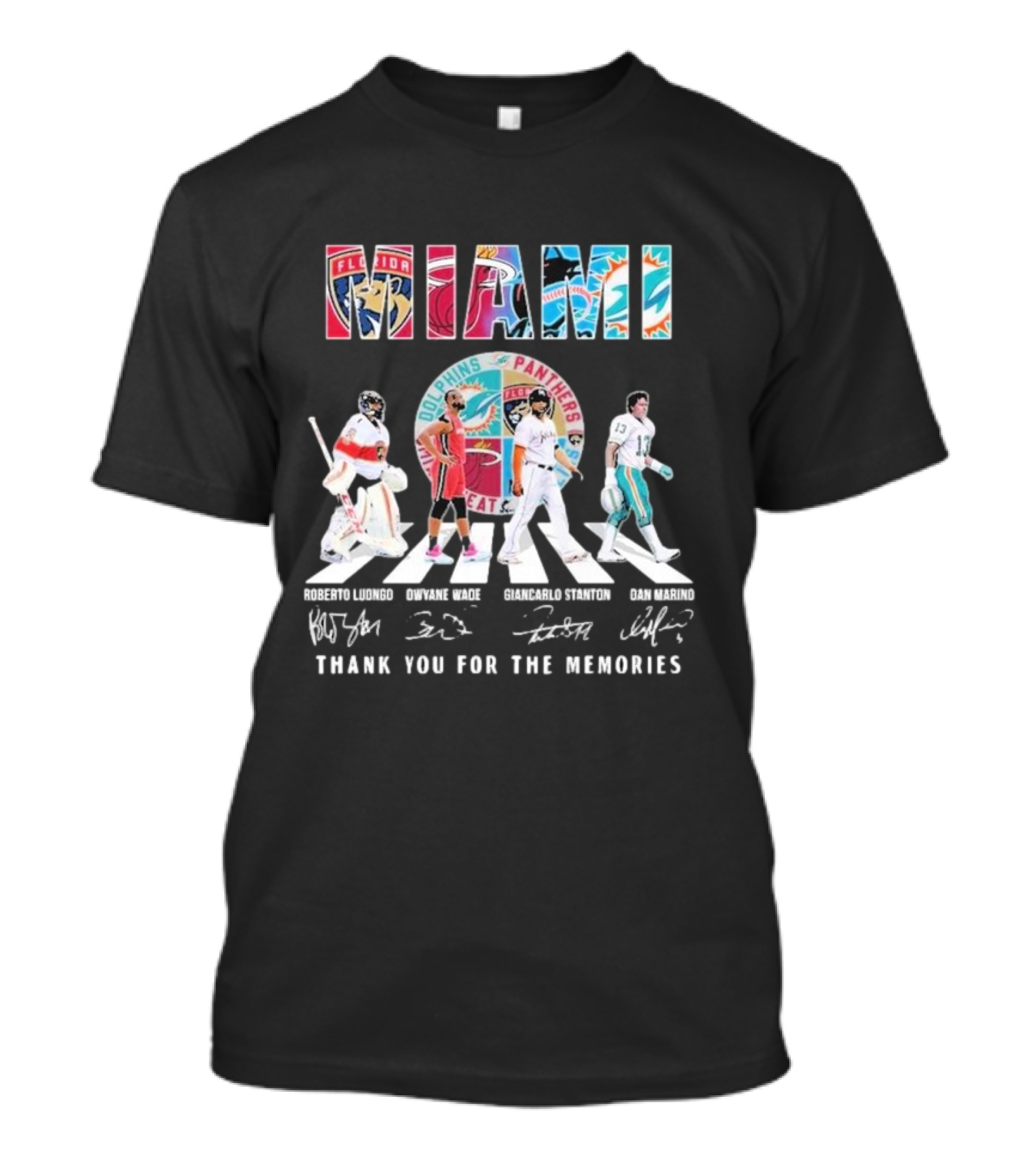 Miami Dolphins Panthers Heat Marlins Marino Luongo Wade Stanton Thank You For The Memories T-Shirt