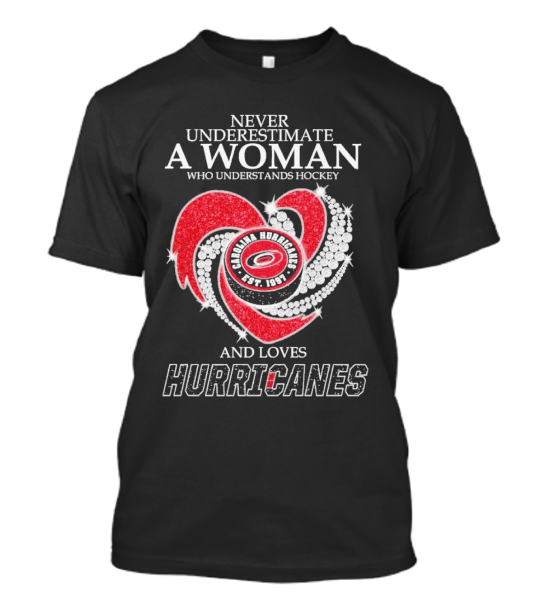 Never Underestimate A Woman Who Understands Hockey And Loves Carolina Hurricanes Est. 1997 T-Shirt