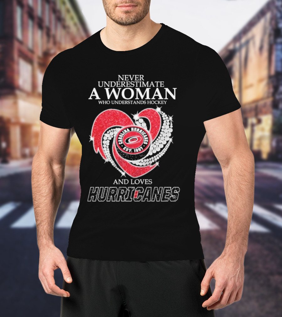 Never Underestimate A Woman Who Understands Hockey And Loves Carolina Hurricanes Est. 1997 T-Shirt