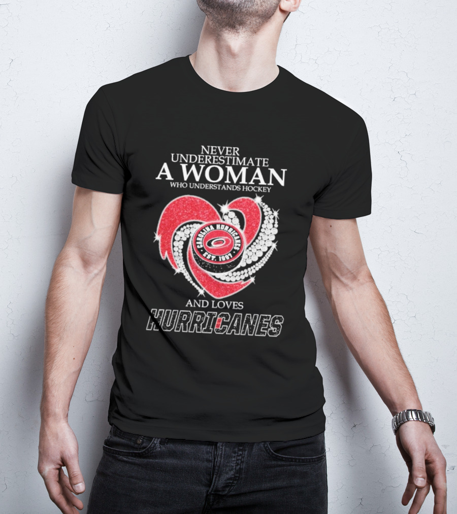 Never Underestimate A Woman Who Understands Hockey And Loves Carolina Hurricanes Est. 1997 T-Shirt
