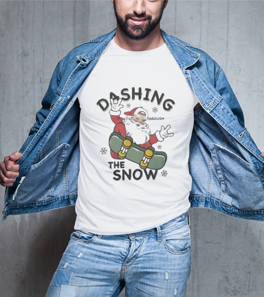 Santa Dashing Through The Snow On Snowboard Christmas T-Shirt