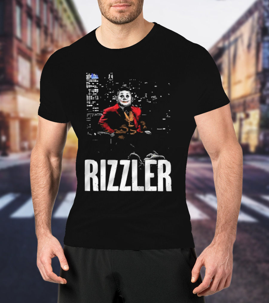 Rizzler Shitheadsteve Joker Style Cityscape Background T-Shirt