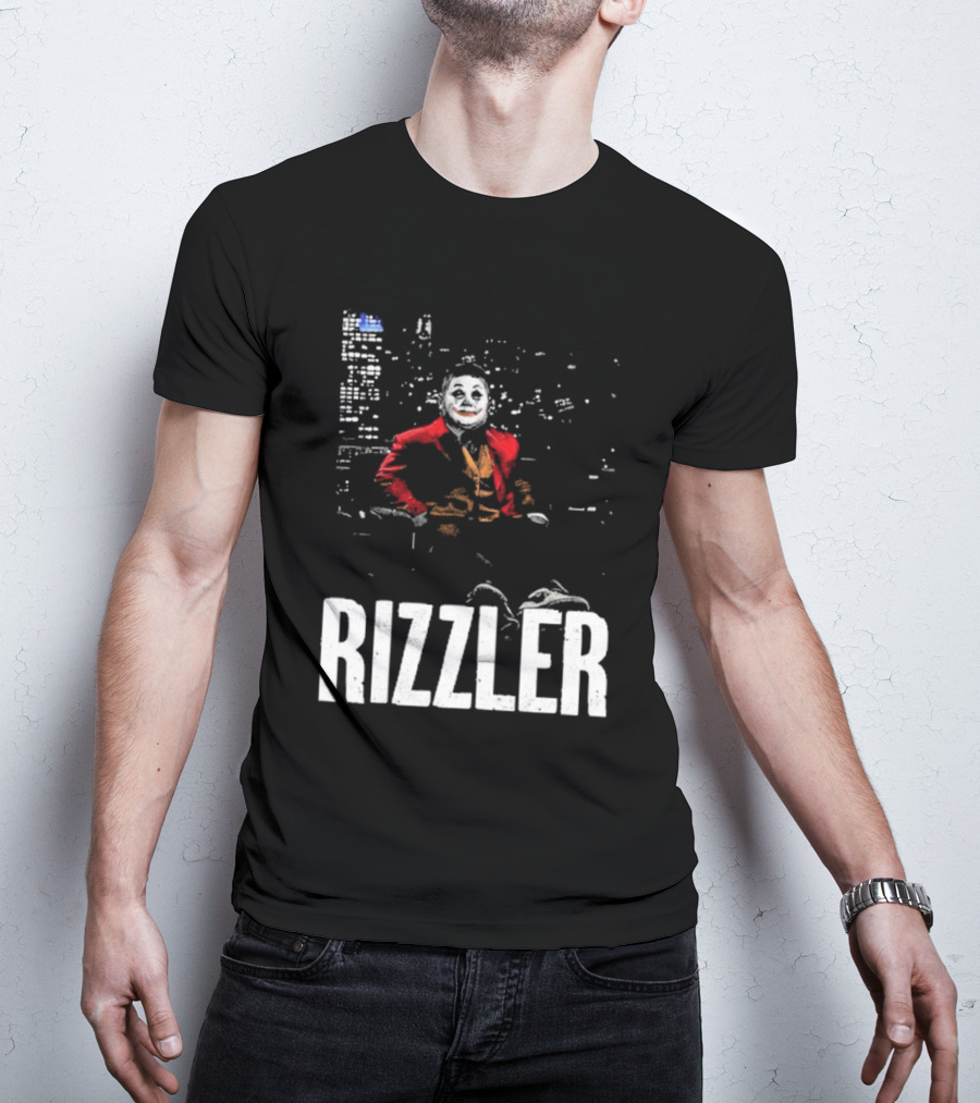 Rizzler Shitheadsteve Joker Style Cityscape Background T-Shirt